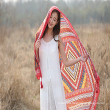 Wholesal beach vacation boho ethnic style shawl polyester scarf